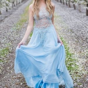light blue formal gown, prom